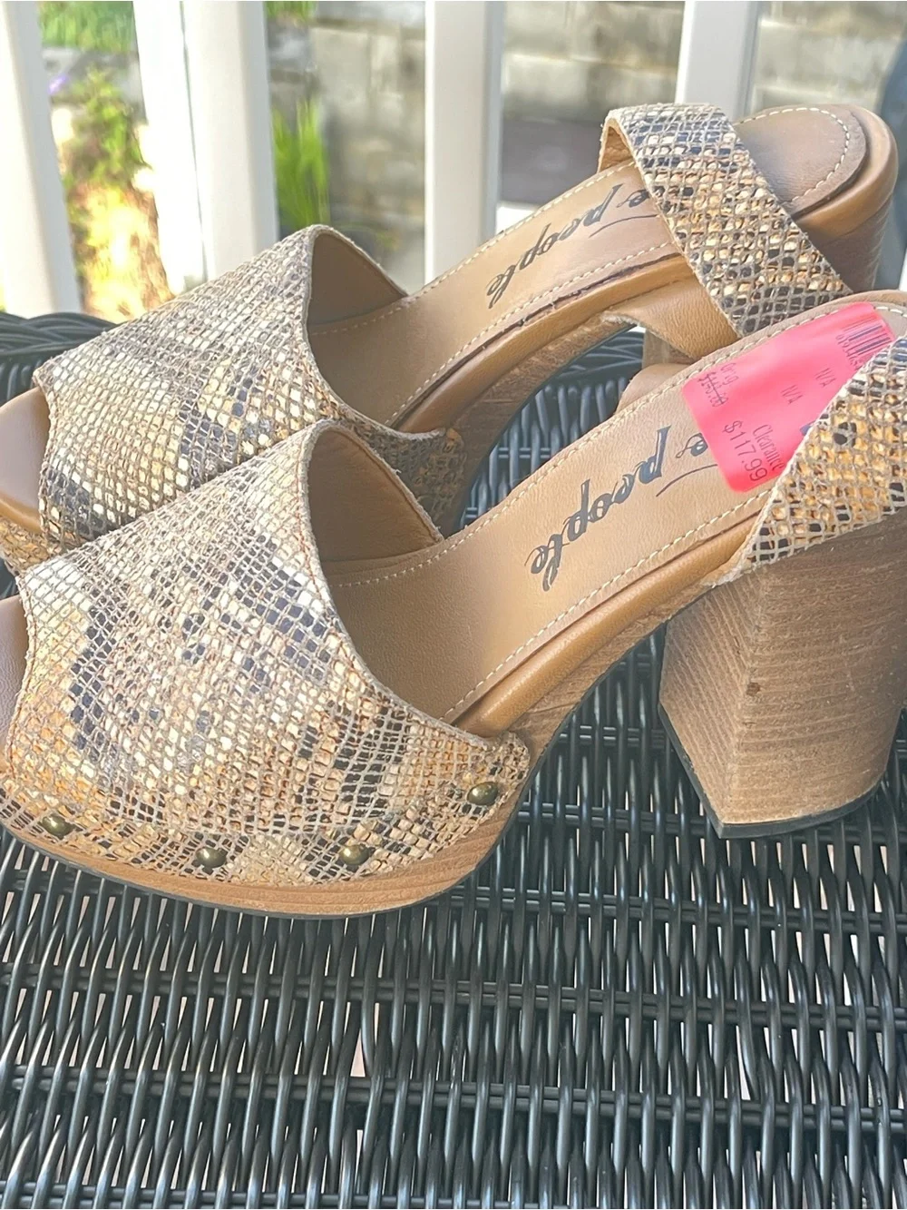 Free People Brown/Beige Snake Print Strappy Platform Block Heel Sandals Size 7